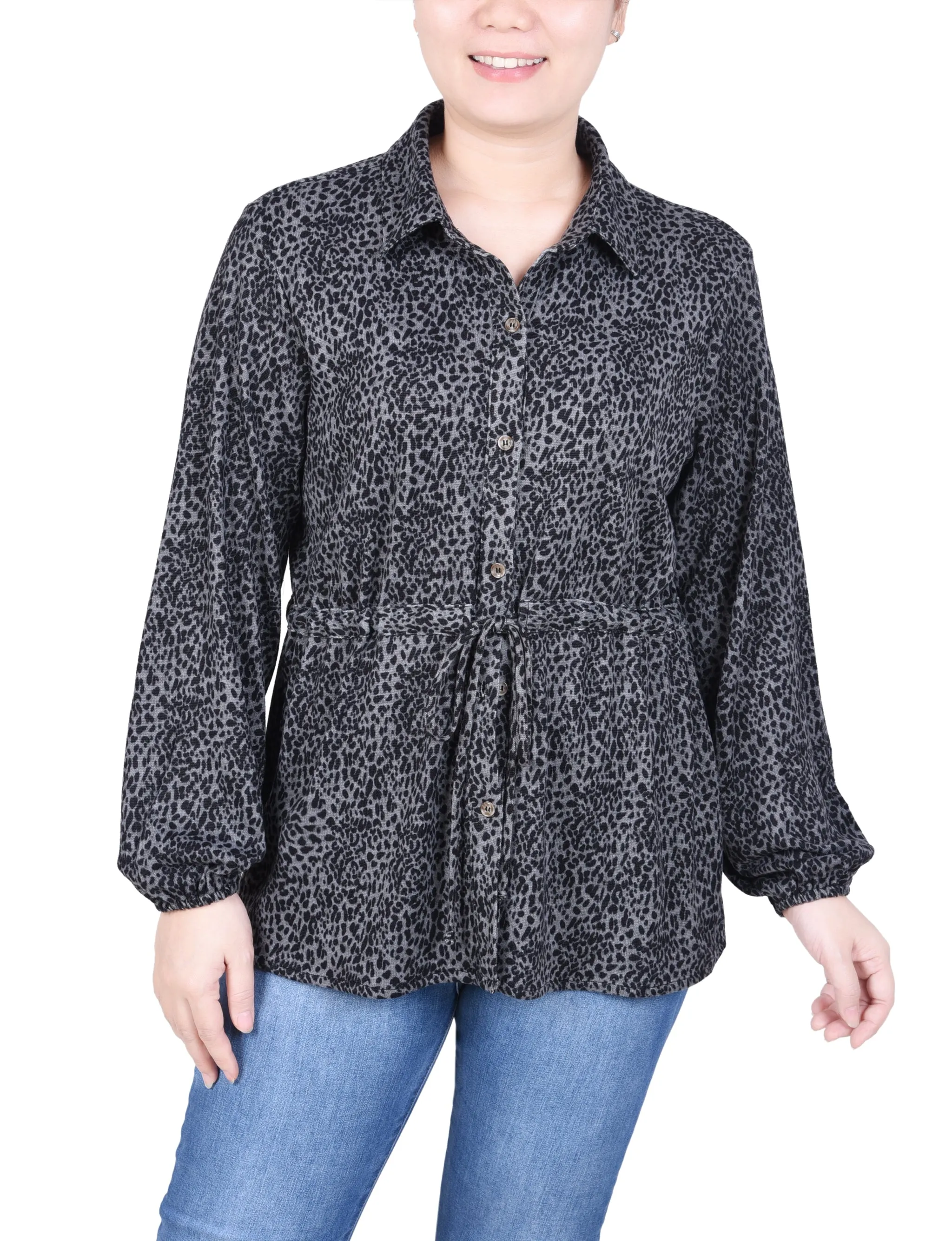 Long Dolman Sleeve Drawstring-Waist Tunic Top