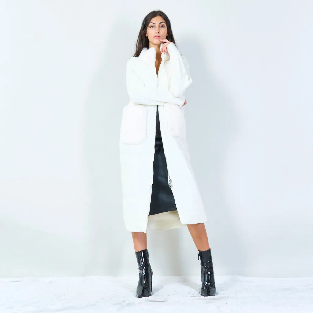 Long padded coat with fur trim wholesale
