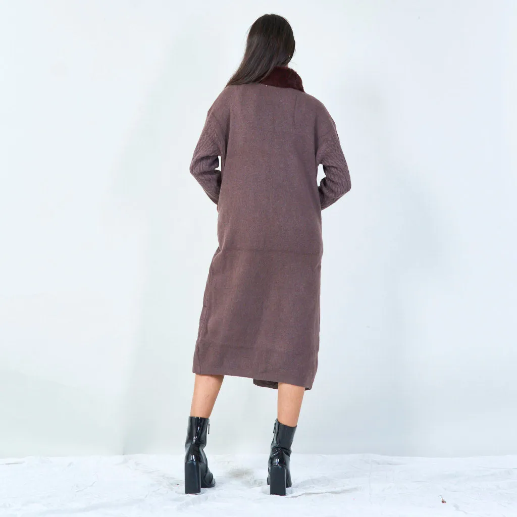 Long padded coat with fur trim wholesale