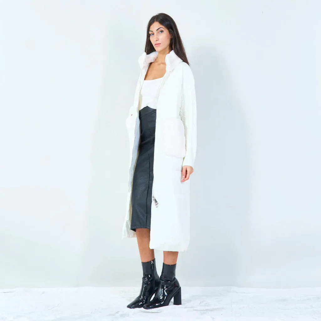 Long padded coat with fur trim wholesale