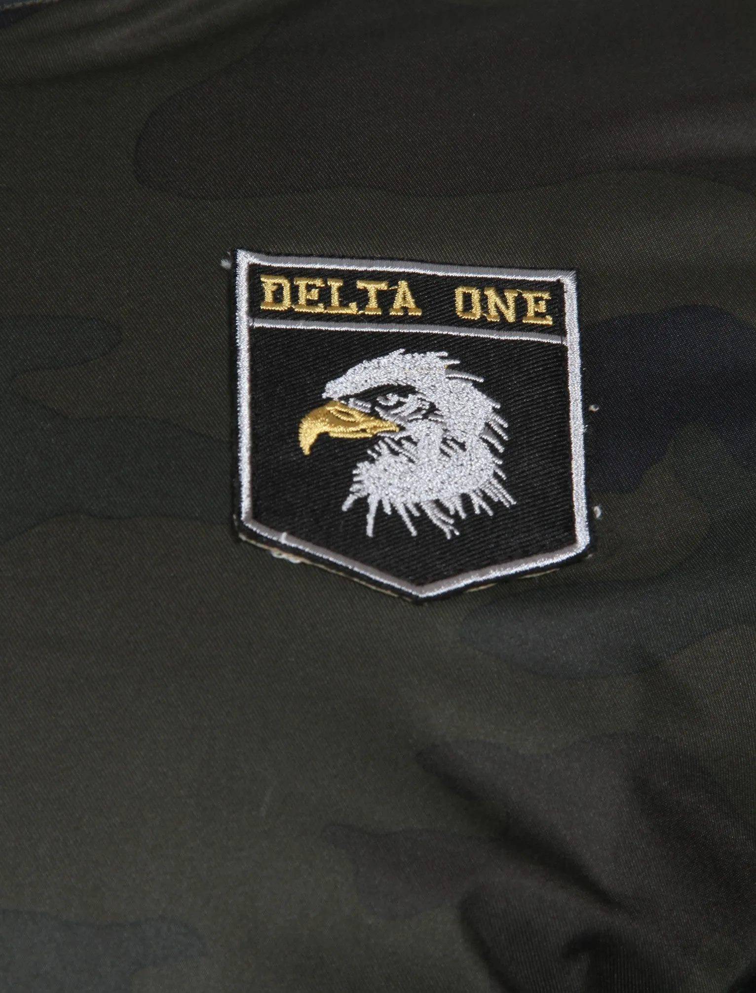 Lydiate Camo Bomber Jacket With Patches In Khaki - Tokyo Laundry