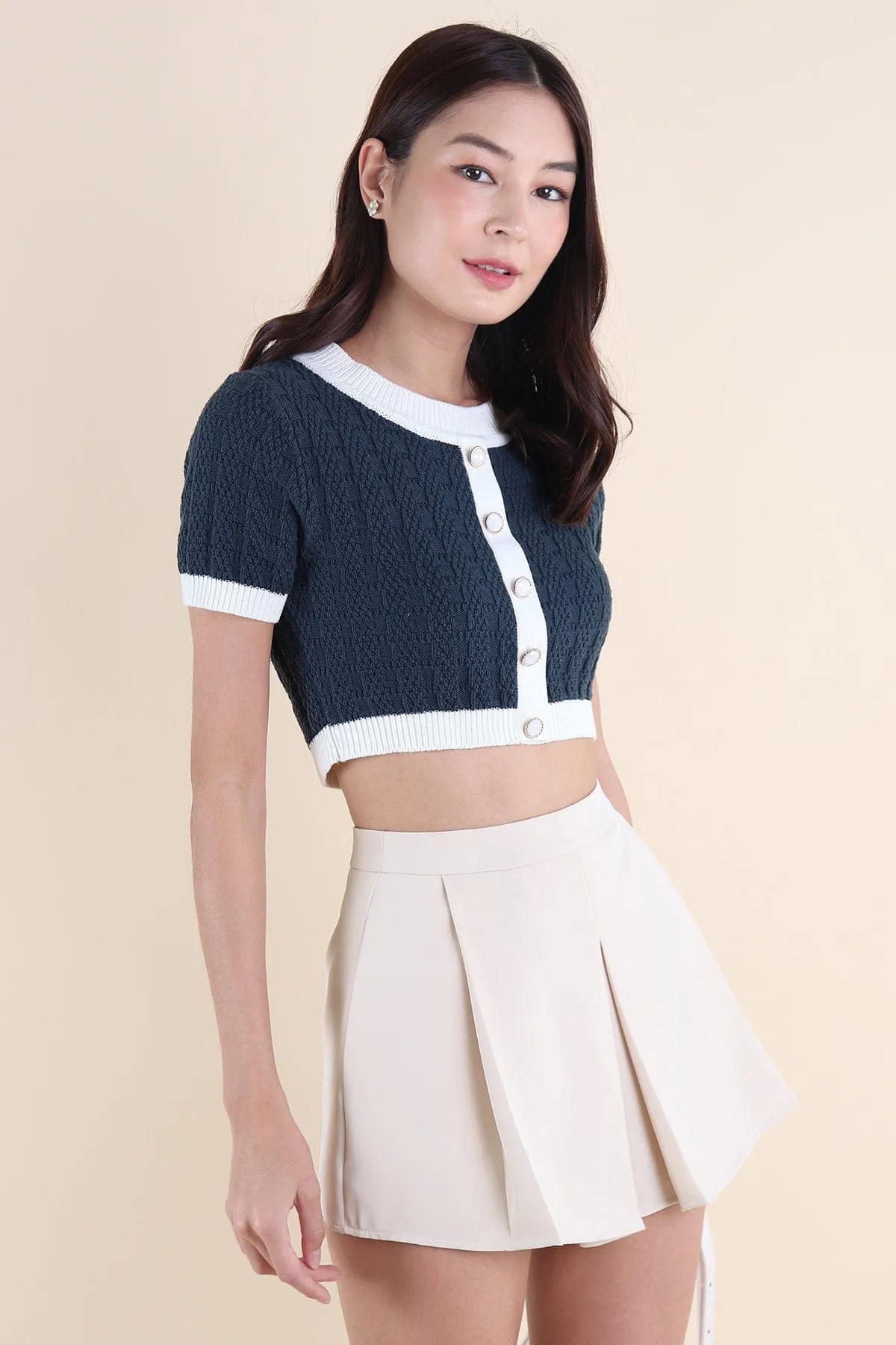 MEA SLEEVED KNIT TOP IN DARK GREEN