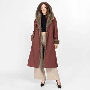 Medium 70s Mauve Hooded Faux Fur Trim Coat