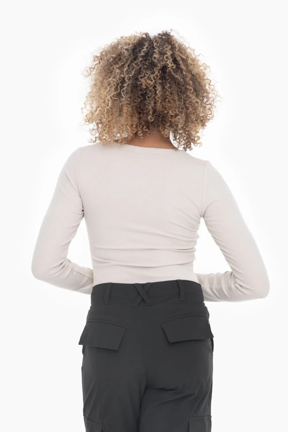 Mono B Ribbed Knit Scoop Neck Long Sleeve Top