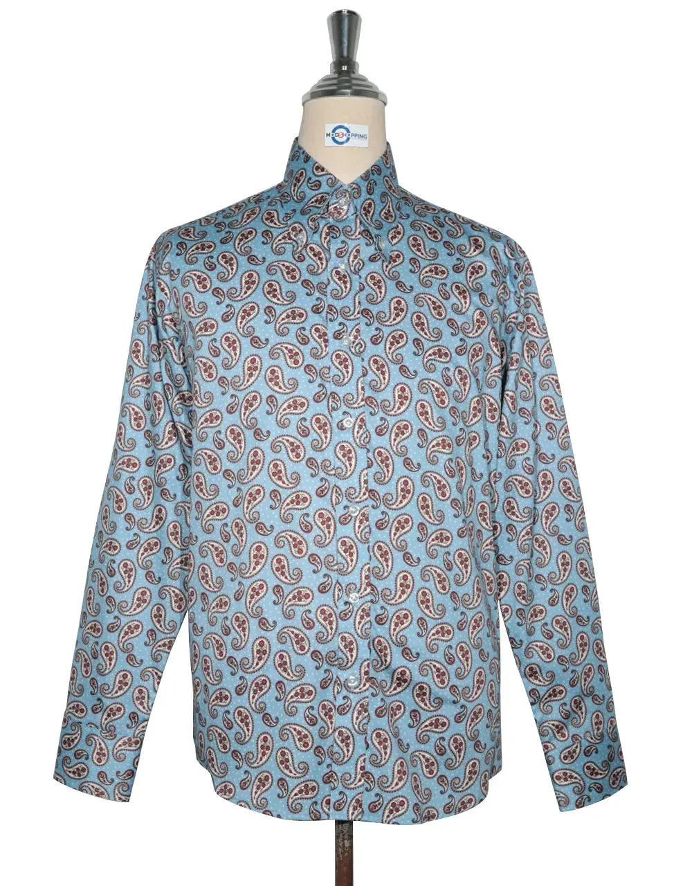 Paisley Shirt - 60s  Style Sky Blue Paisley Shirt