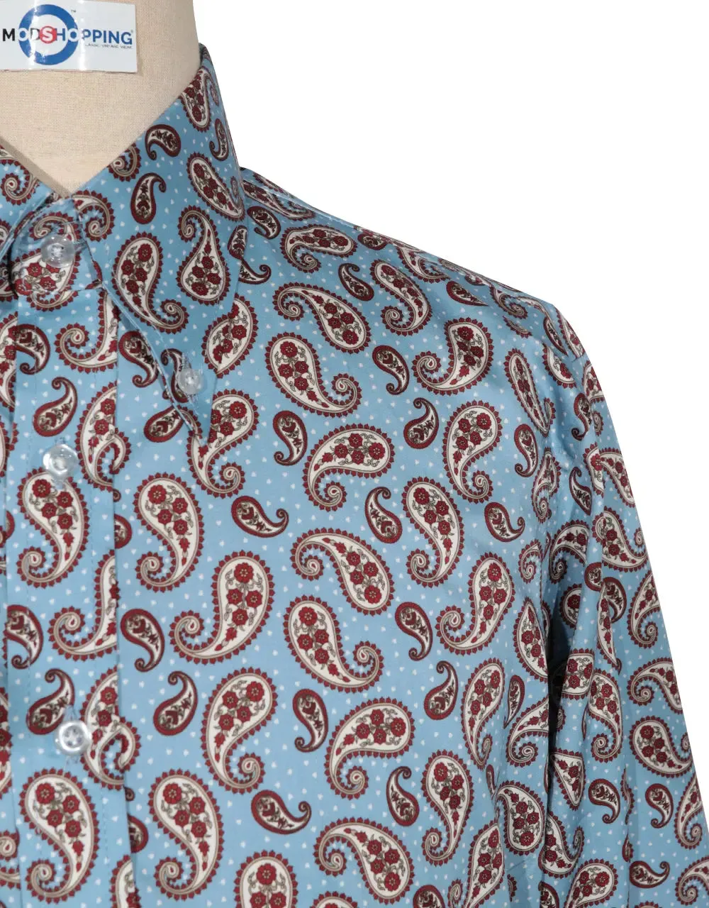 Paisley Shirt - 60s  Style Sky Blue Paisley Shirt