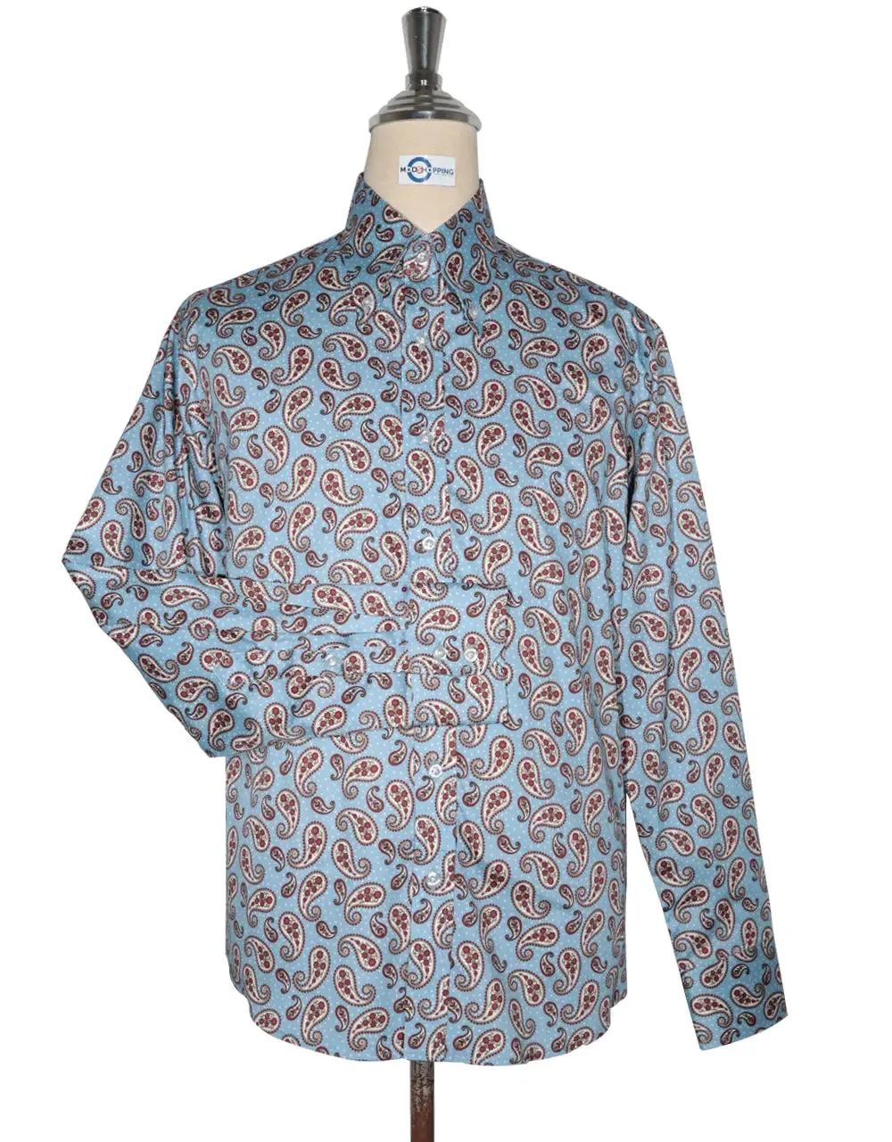 Paisley Shirt - 60s  Style Sky Blue Paisley Shirt