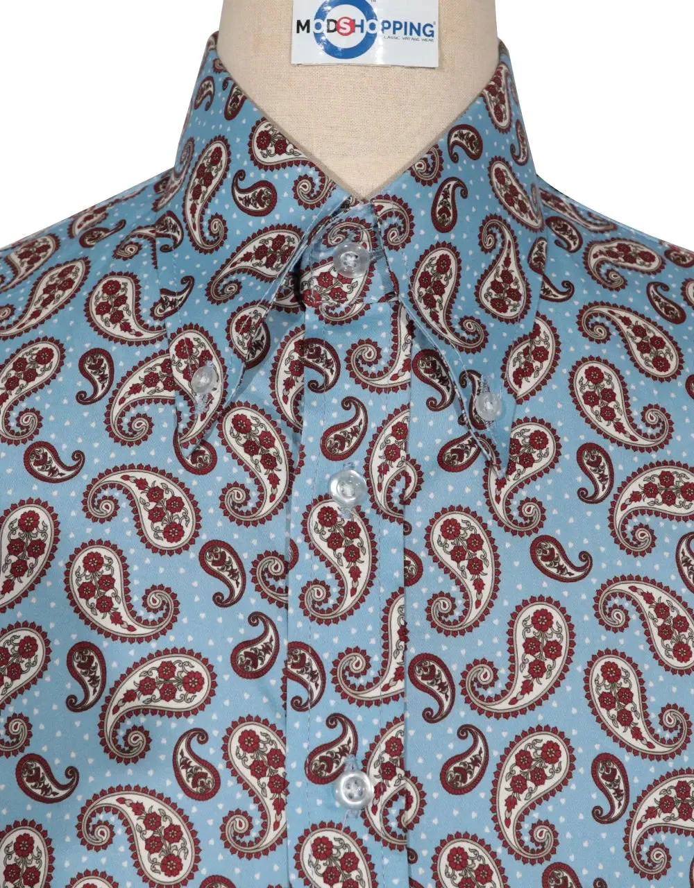 Paisley Shirt - 60s  Style Sky Blue Paisley Shirt
