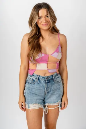 Patchwork knit tank top pink multi
