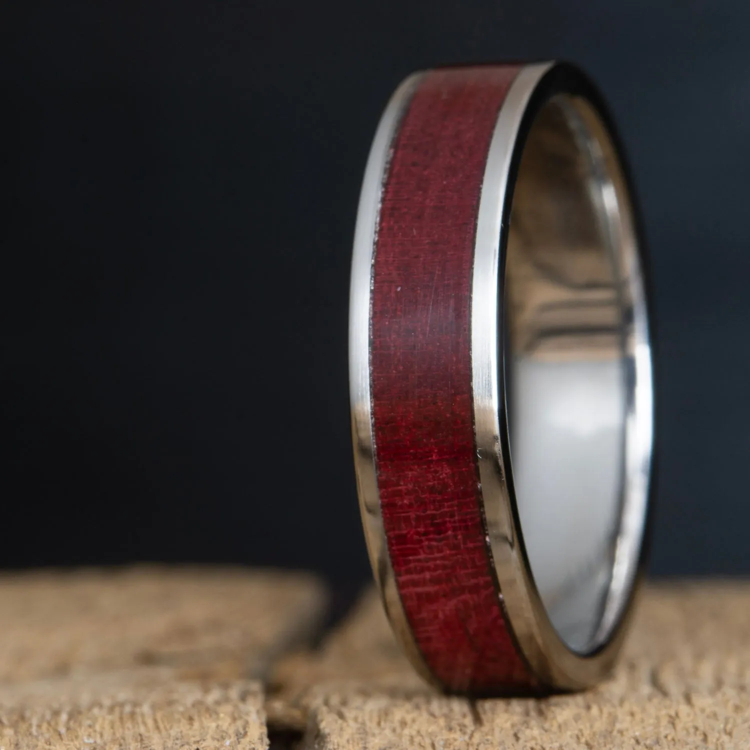 Purpleheart inlay titanium ring