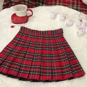 Red plaid pleated skirt