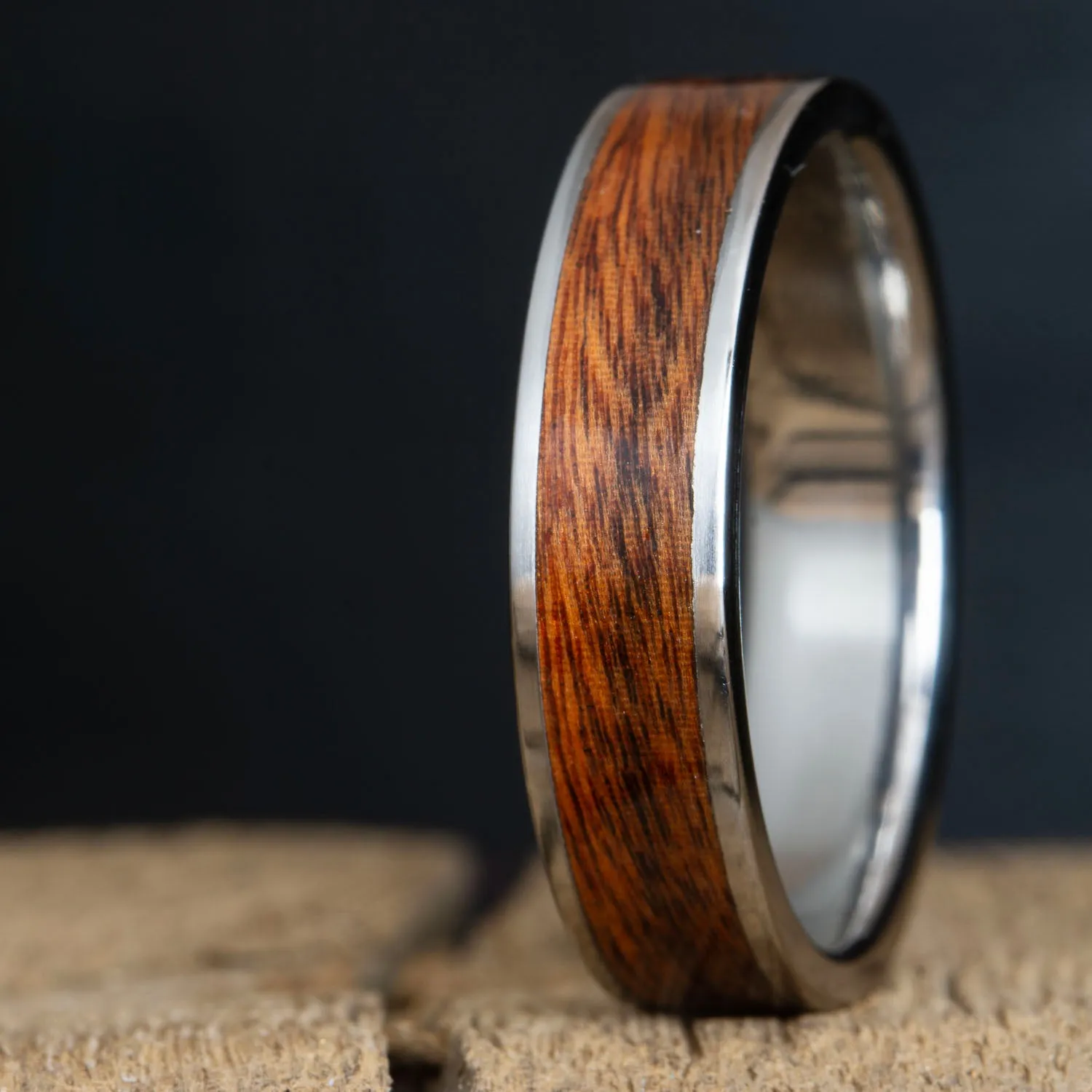 Rosewood inlay titanium ring