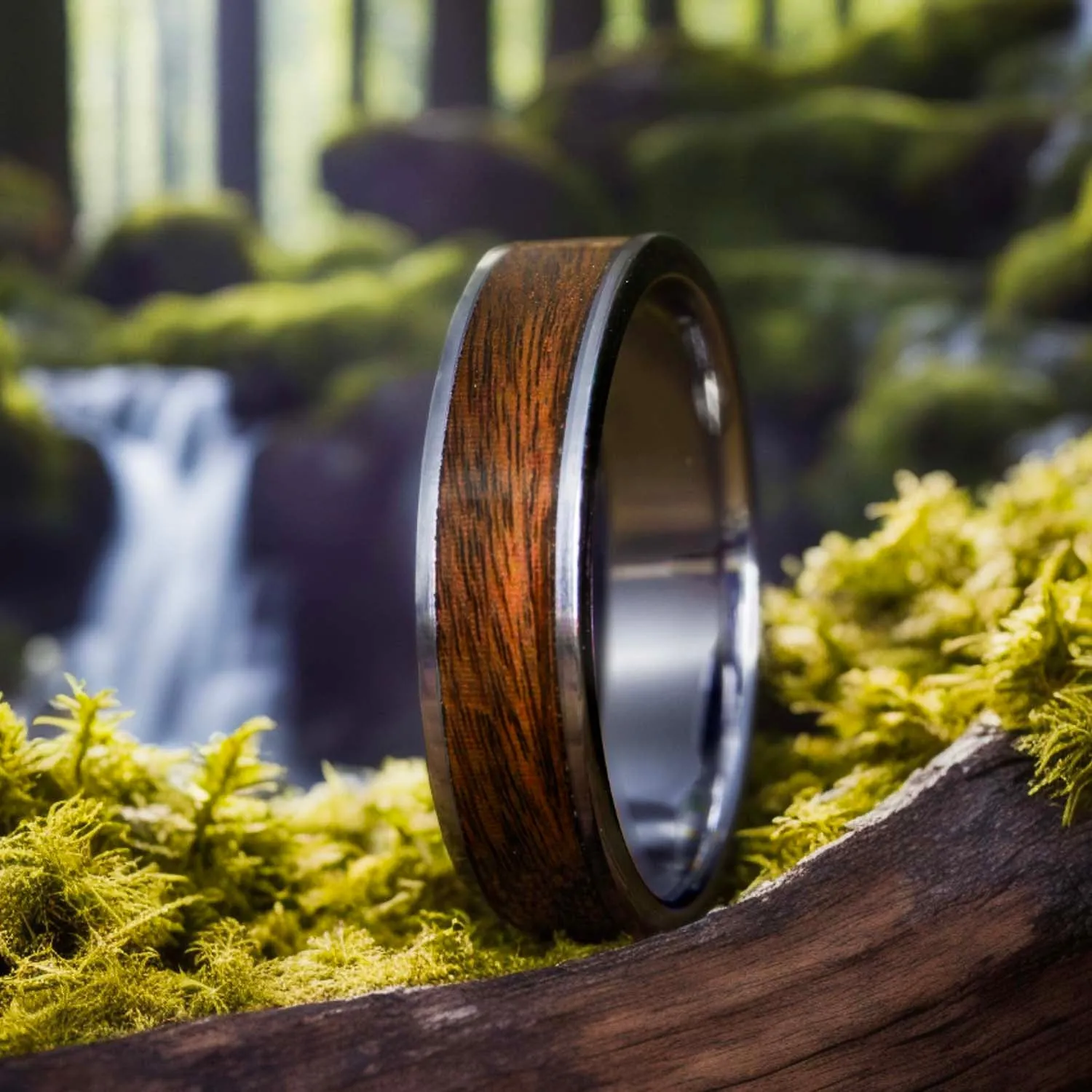 Rosewood inlay titanium ring
