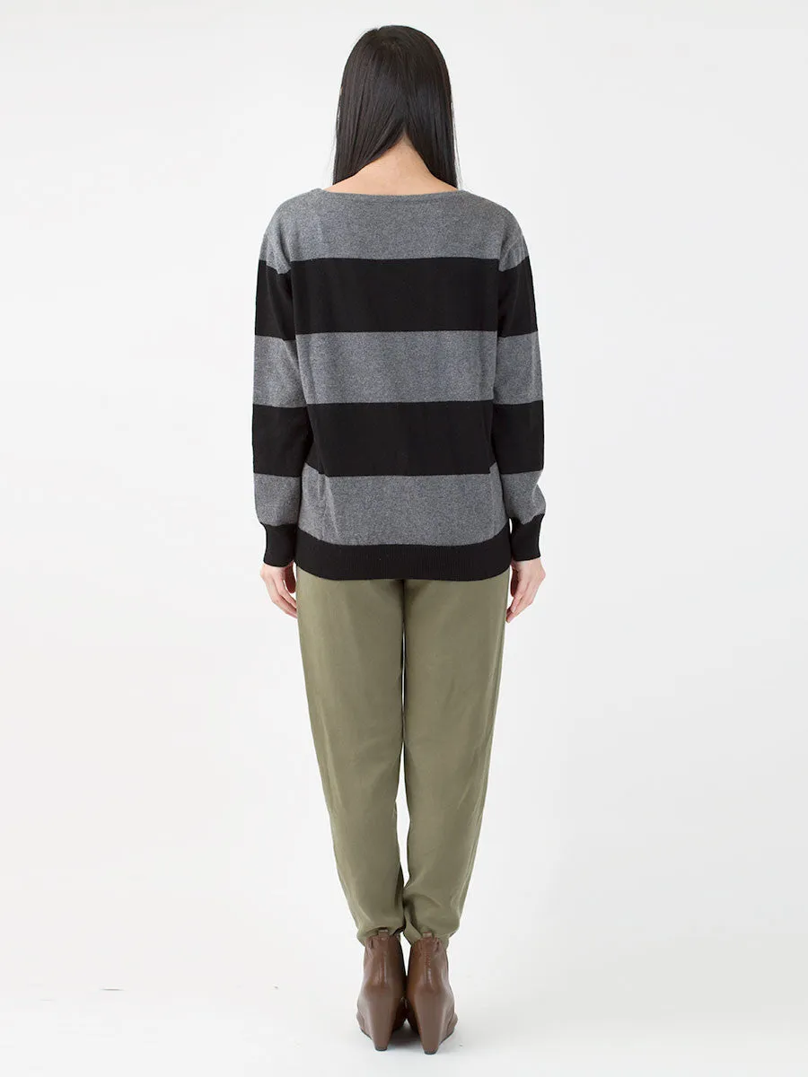 Sarah Wide Striped Sweater in Black