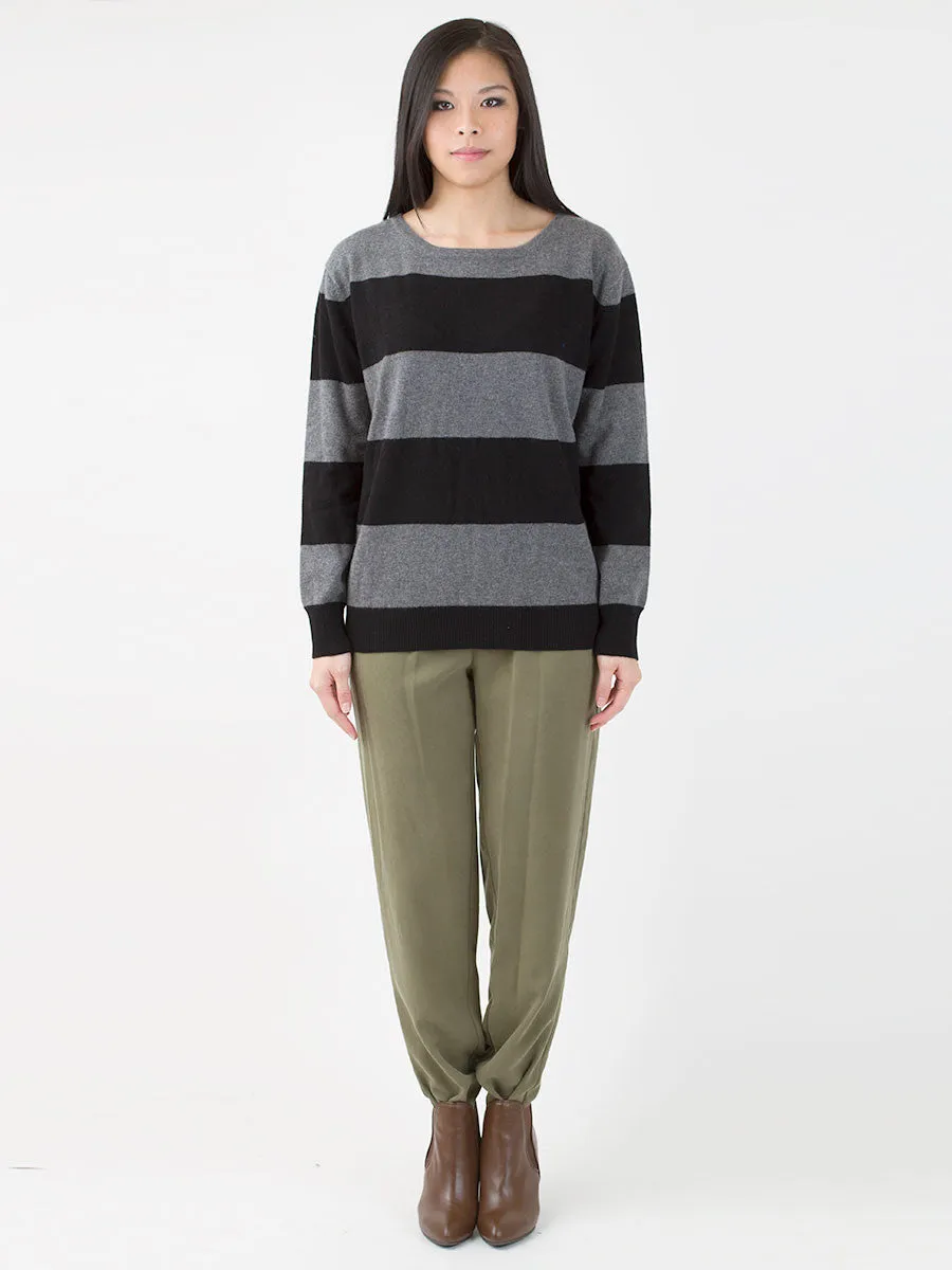 Sarah Wide Striped Sweater in Black