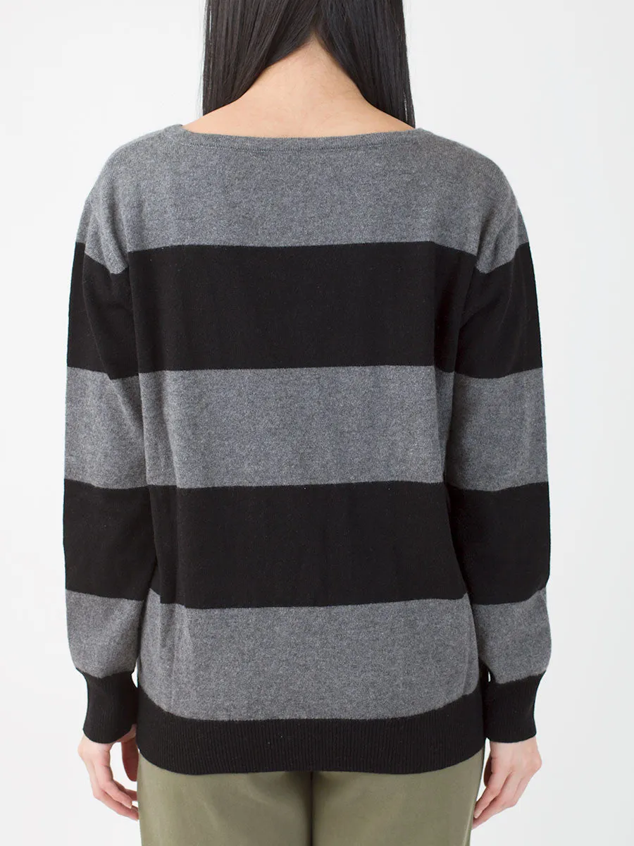 Sarah Wide Striped Sweater in Black