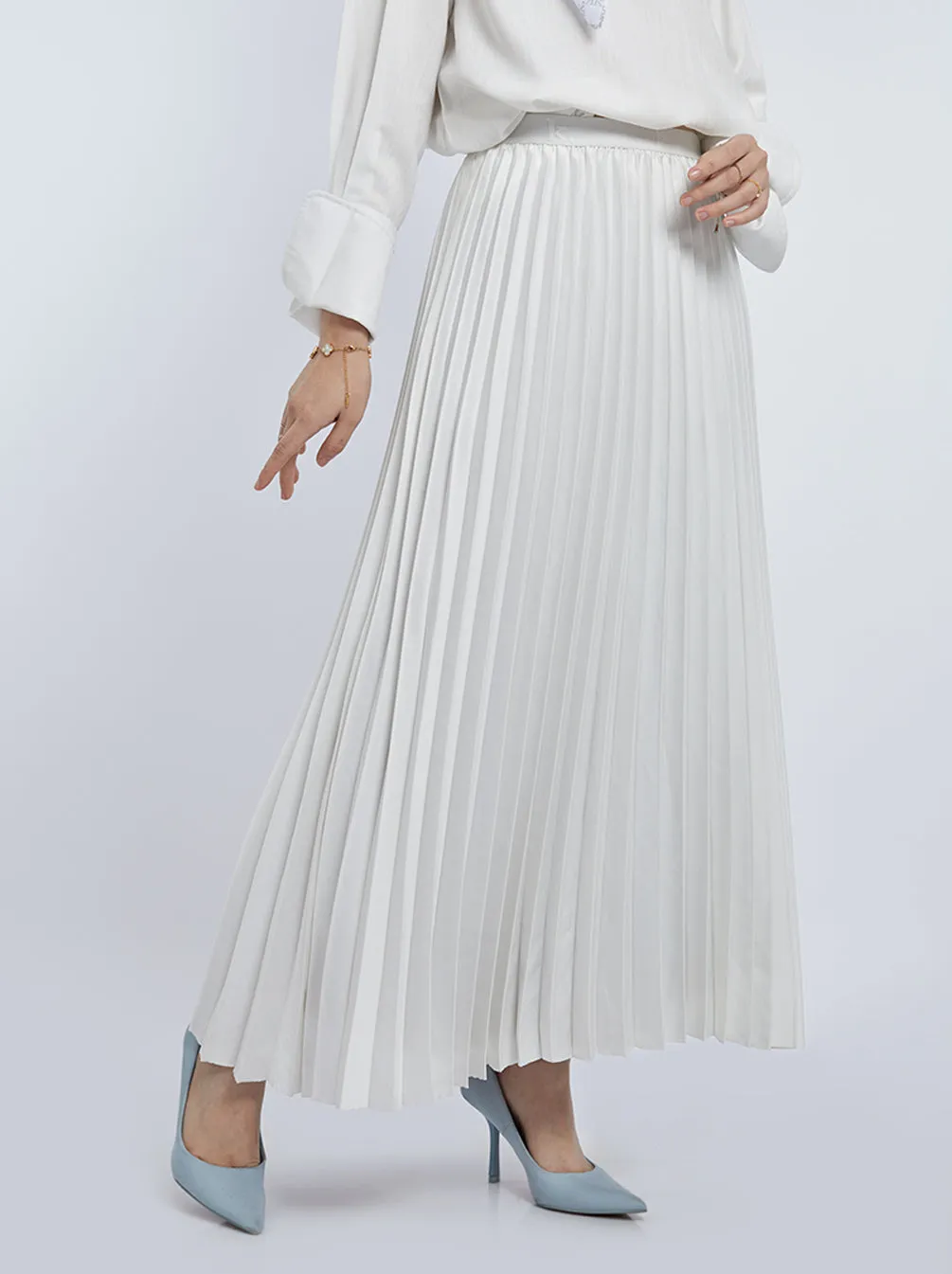 SATIN PLEATED SKIRT PLAIN WHITE