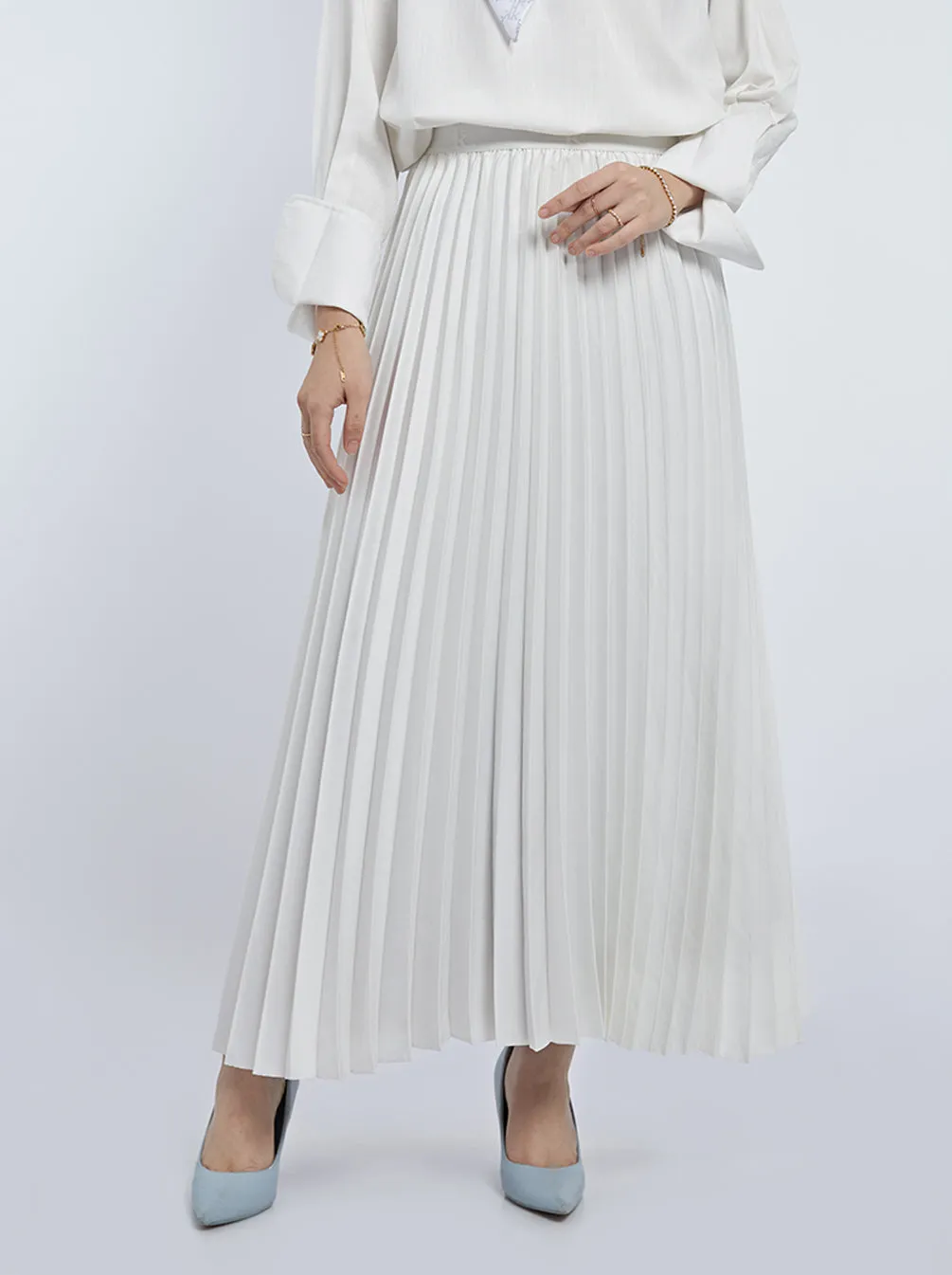 SATIN PLEATED SKIRT PLAIN WHITE