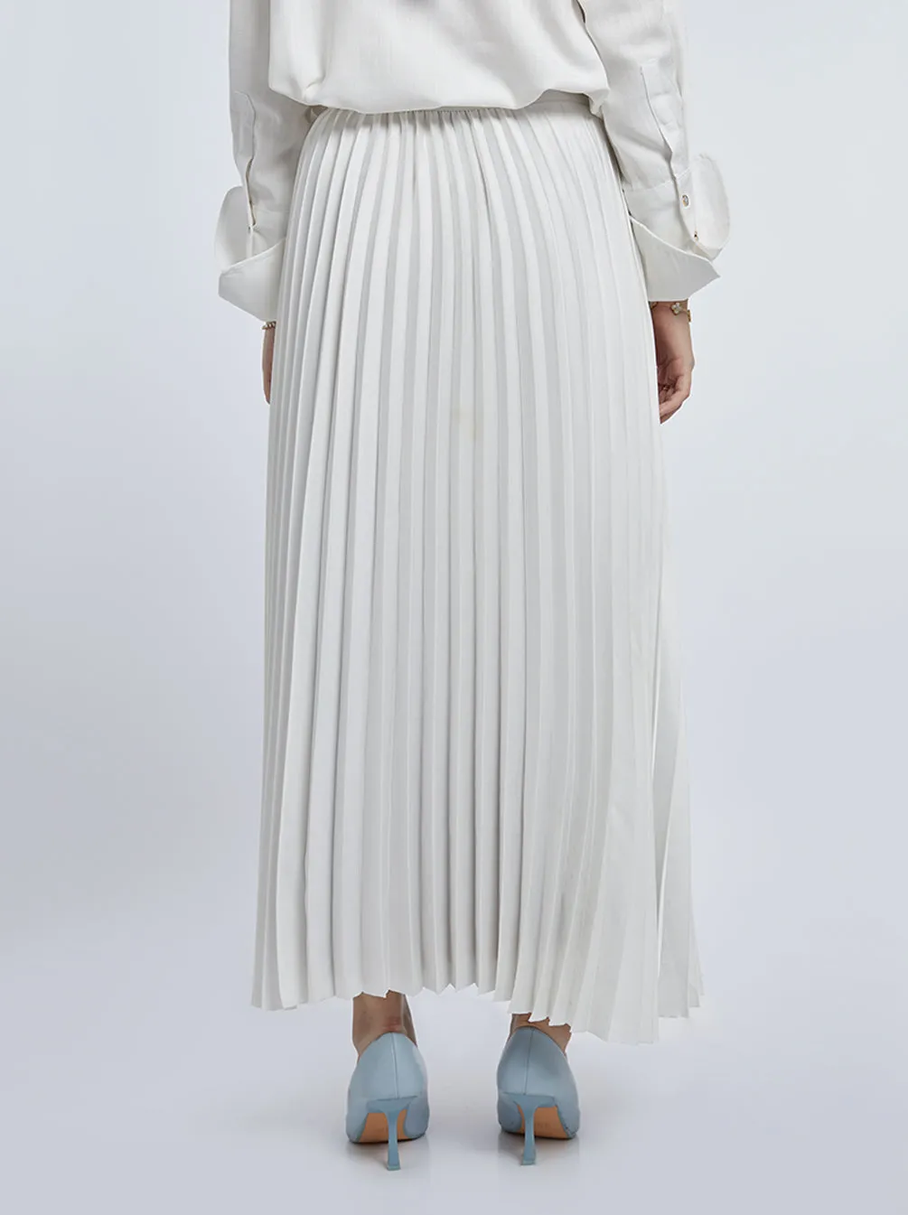 SATIN PLEATED SKIRT PLAIN WHITE