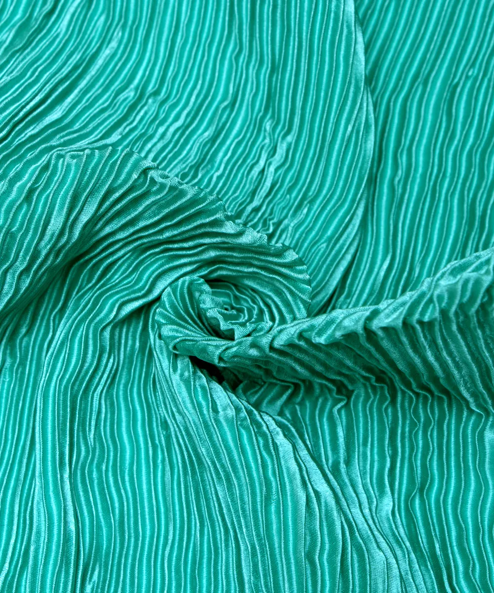 Sea Green Colour Plain Pleated Satin Fabric