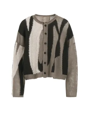 SHEER INTERSIA JACQUARD CREW NECK RELAXED CARDIGAN