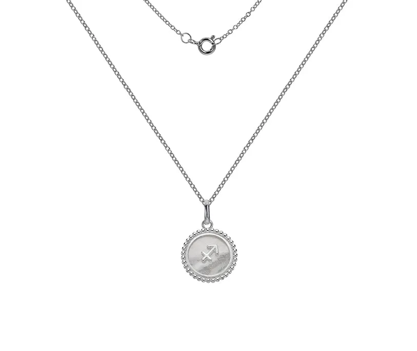 Silver Zodiac Sign Mother of Pearl Pendant Necklace