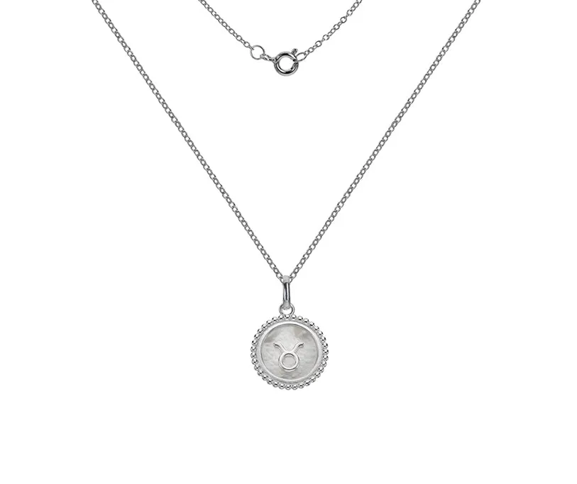 Silver Zodiac Sign Mother of Pearl Pendant Necklace