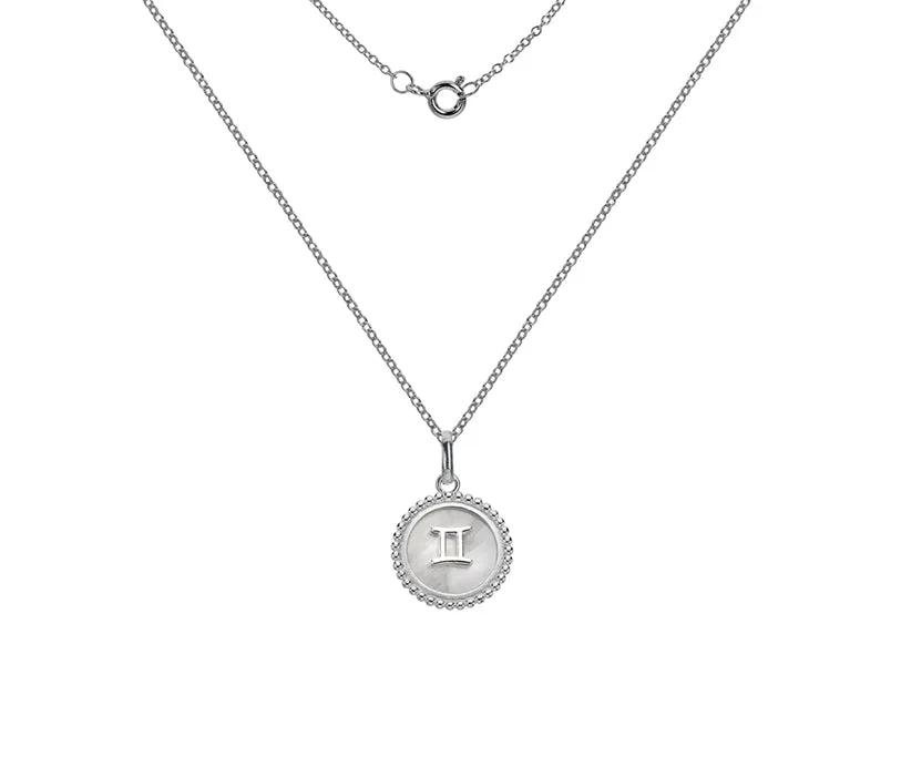 Silver Zodiac Sign Mother of Pearl Pendant Necklace