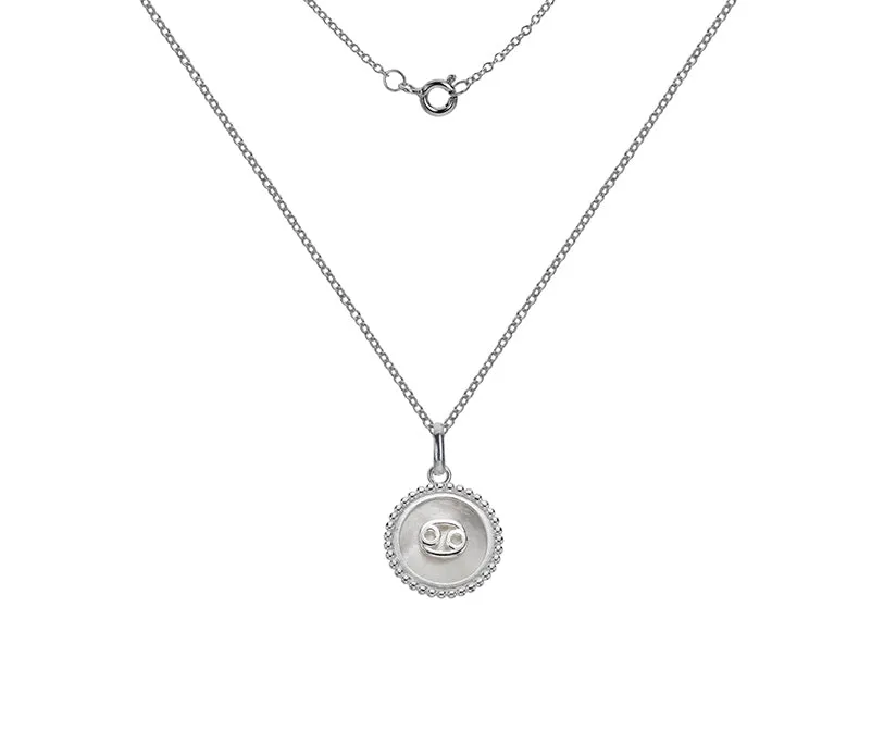 Silver Zodiac Sign Mother of Pearl Pendant Necklace