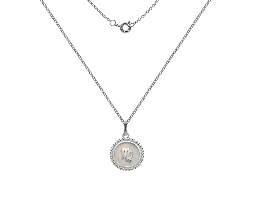 Silver Zodiac Sign Mother of Pearl Pendant Necklace
