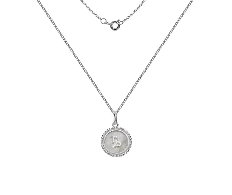 Silver Zodiac Sign Mother of Pearl Pendant Necklace