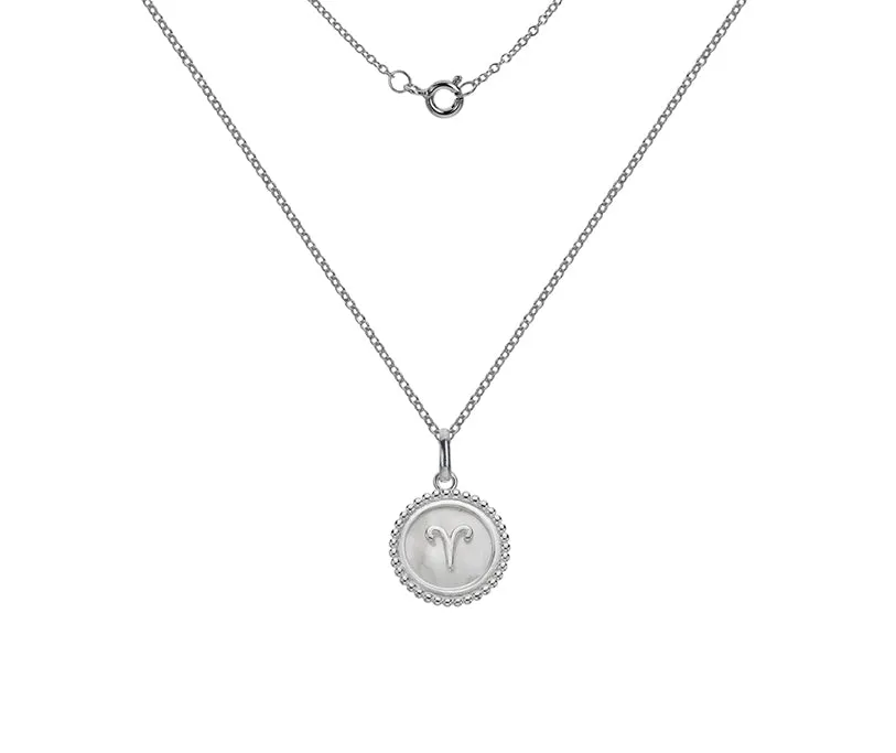 Silver Zodiac Sign Mother of Pearl Pendant Necklace