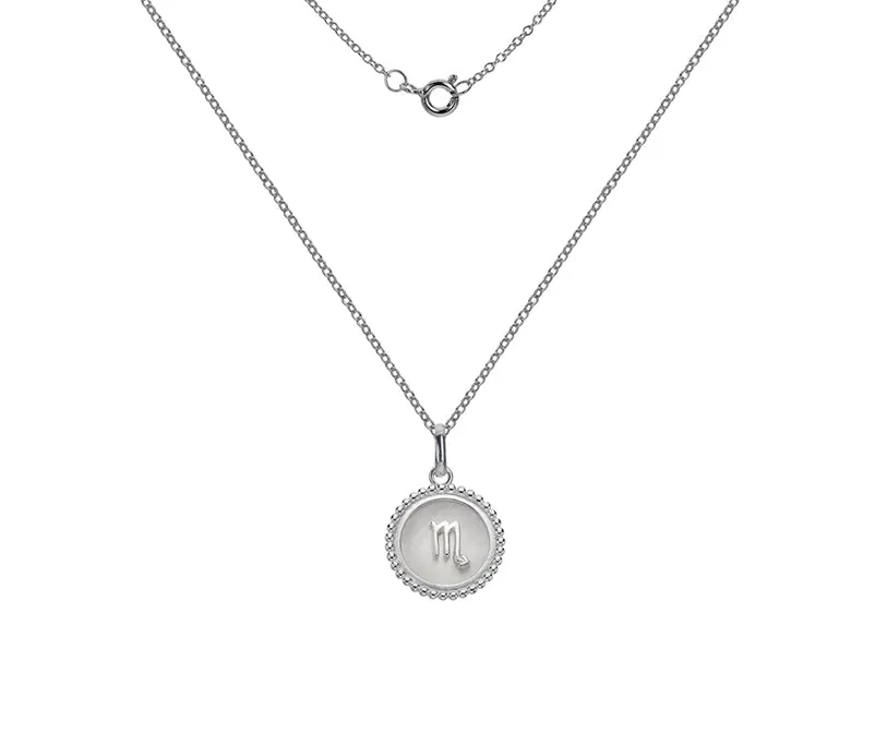 Silver Zodiac Sign Mother of Pearl Pendant Necklace