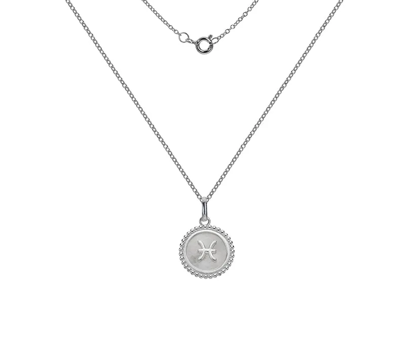 Silver Zodiac Sign Mother of Pearl Pendant Necklace