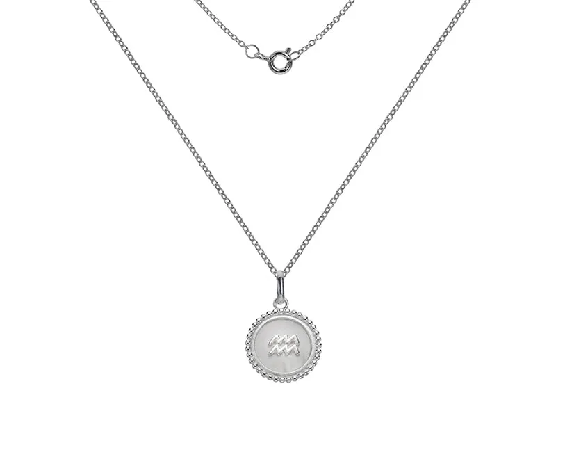Silver Zodiac Sign Mother of Pearl Pendant Necklace