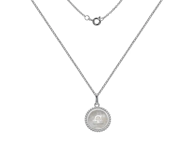 Silver Zodiac Sign Mother of Pearl Pendant Necklace