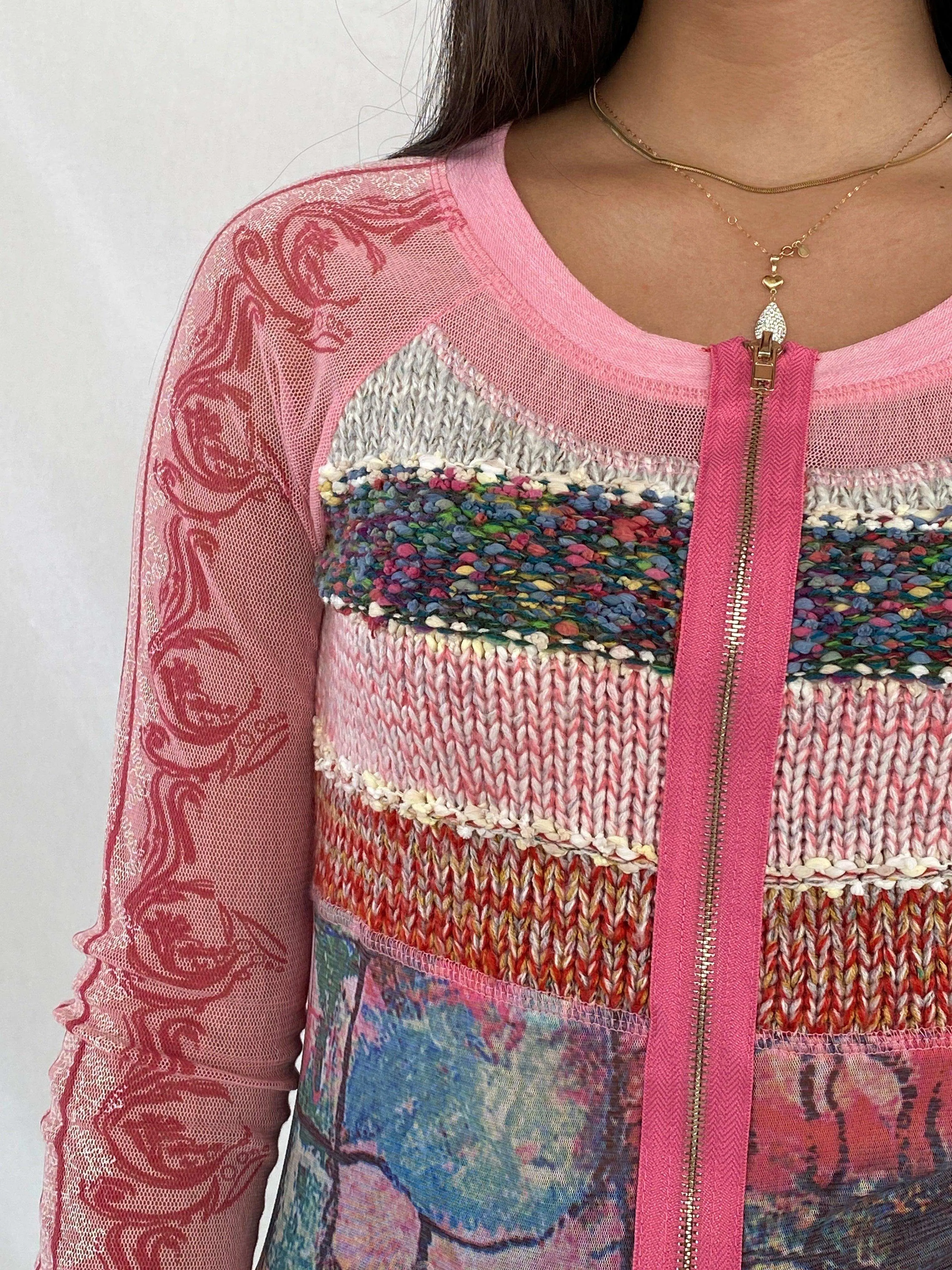 Statement Vintage Printed Mesh Cardigan