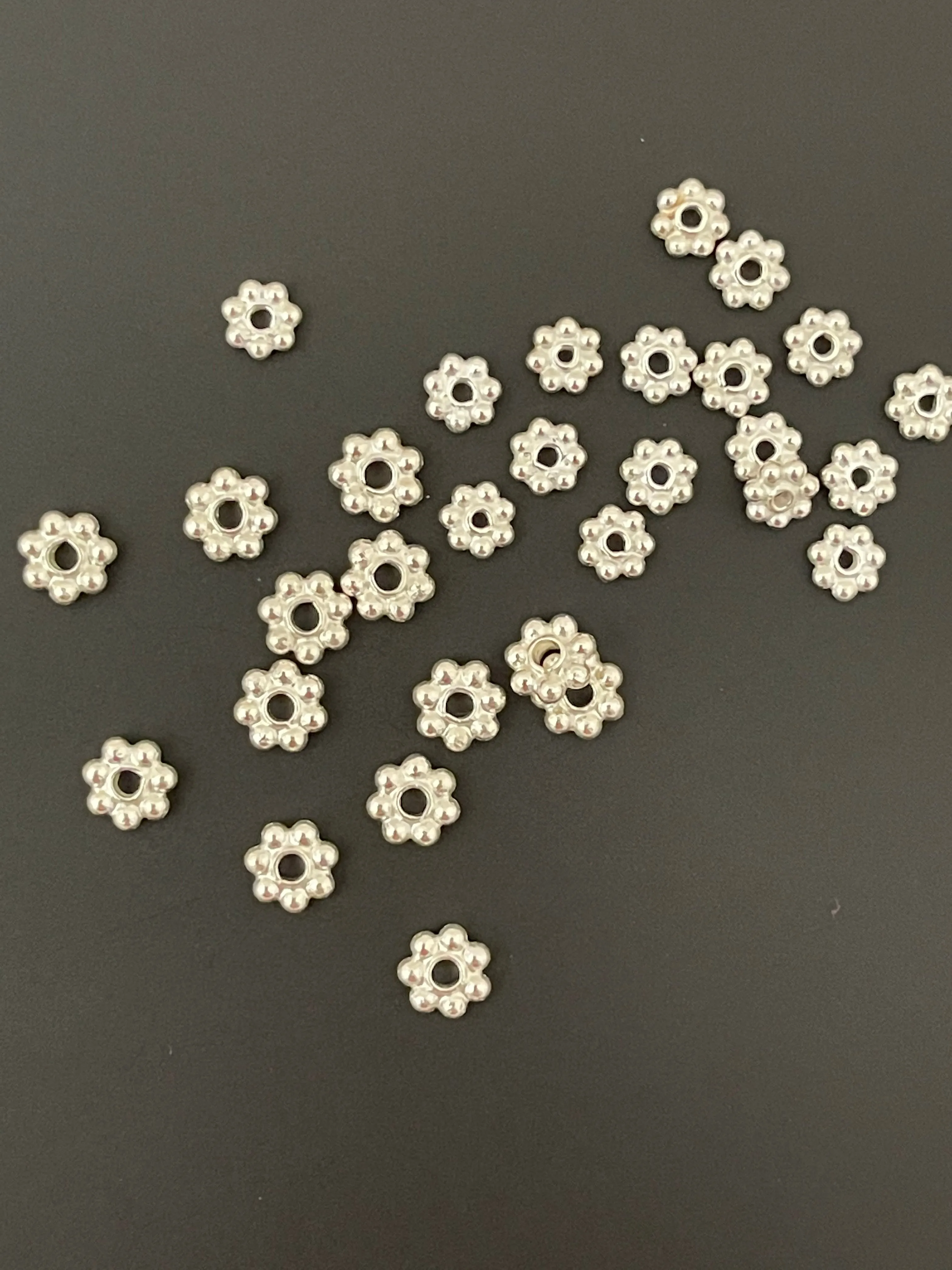 Sterling Silver Daisy Spacers | 925 Sterling Silver Daisy Available in 5 Sizes: 3mm, 3.5mm, 4mm, 5mm, 6mm & 2 colors- Shiny, Oxidized