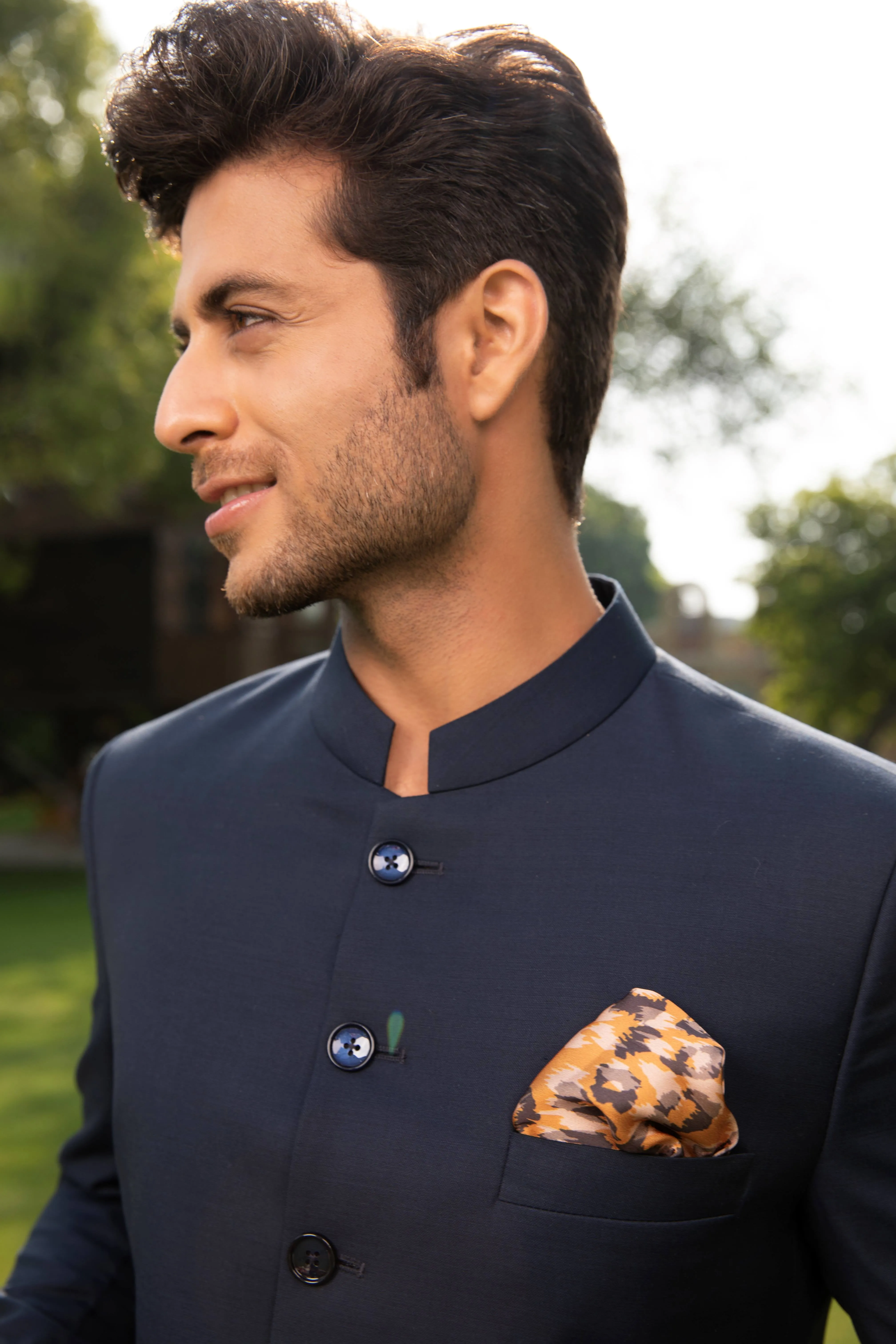 Stylish Yellow Abstract Pocket Square for Men | Unique Patterned Accessory
