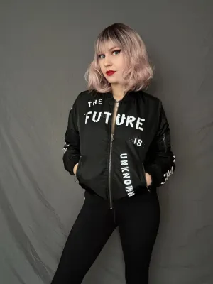 THE FUTURE IS UNKNOWN Womens Bomber Jacket, Small (Custom Order in any size)