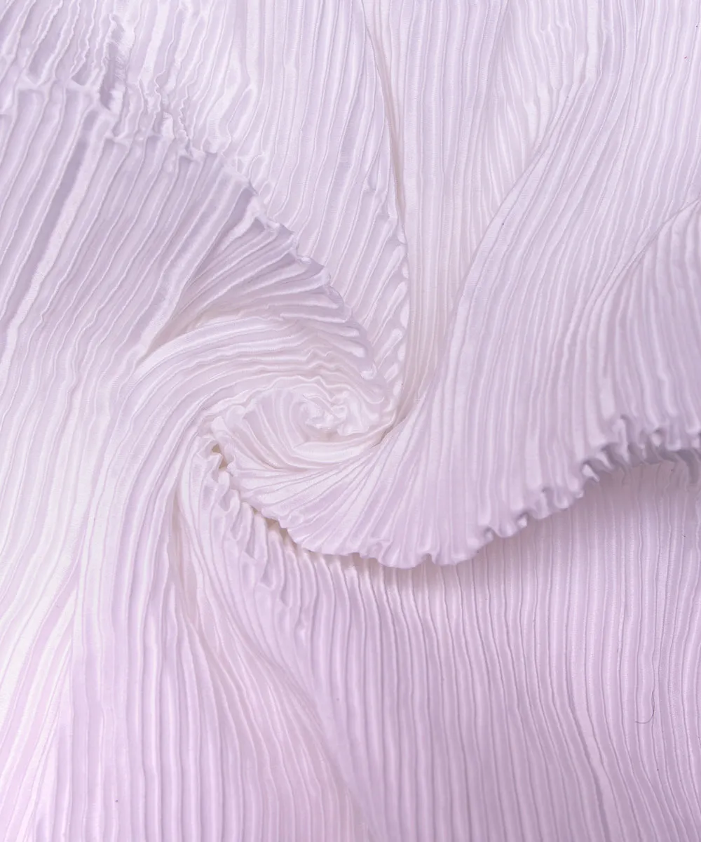White Colour Plain Pleated Satin Fabric