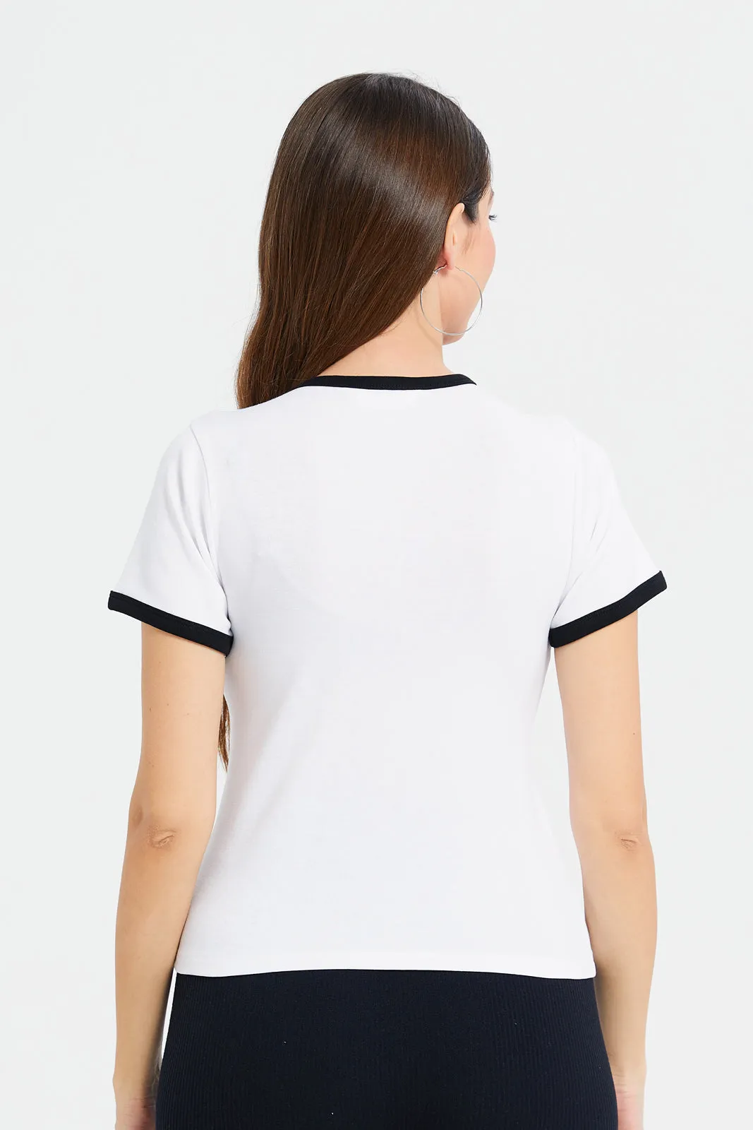 Women White Embellished Contrast T-Shirt