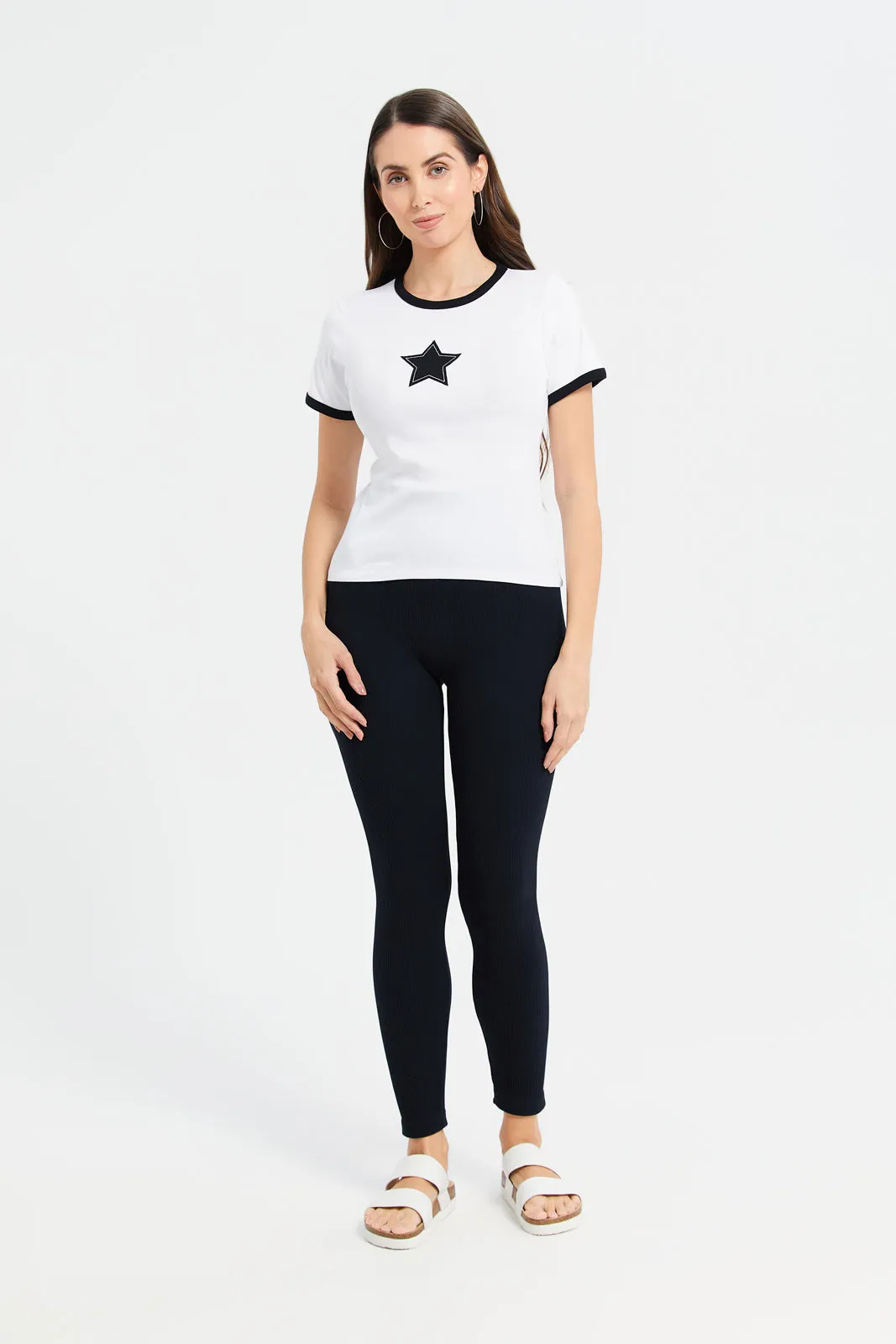 Women White Embellished Contrast T-Shirt