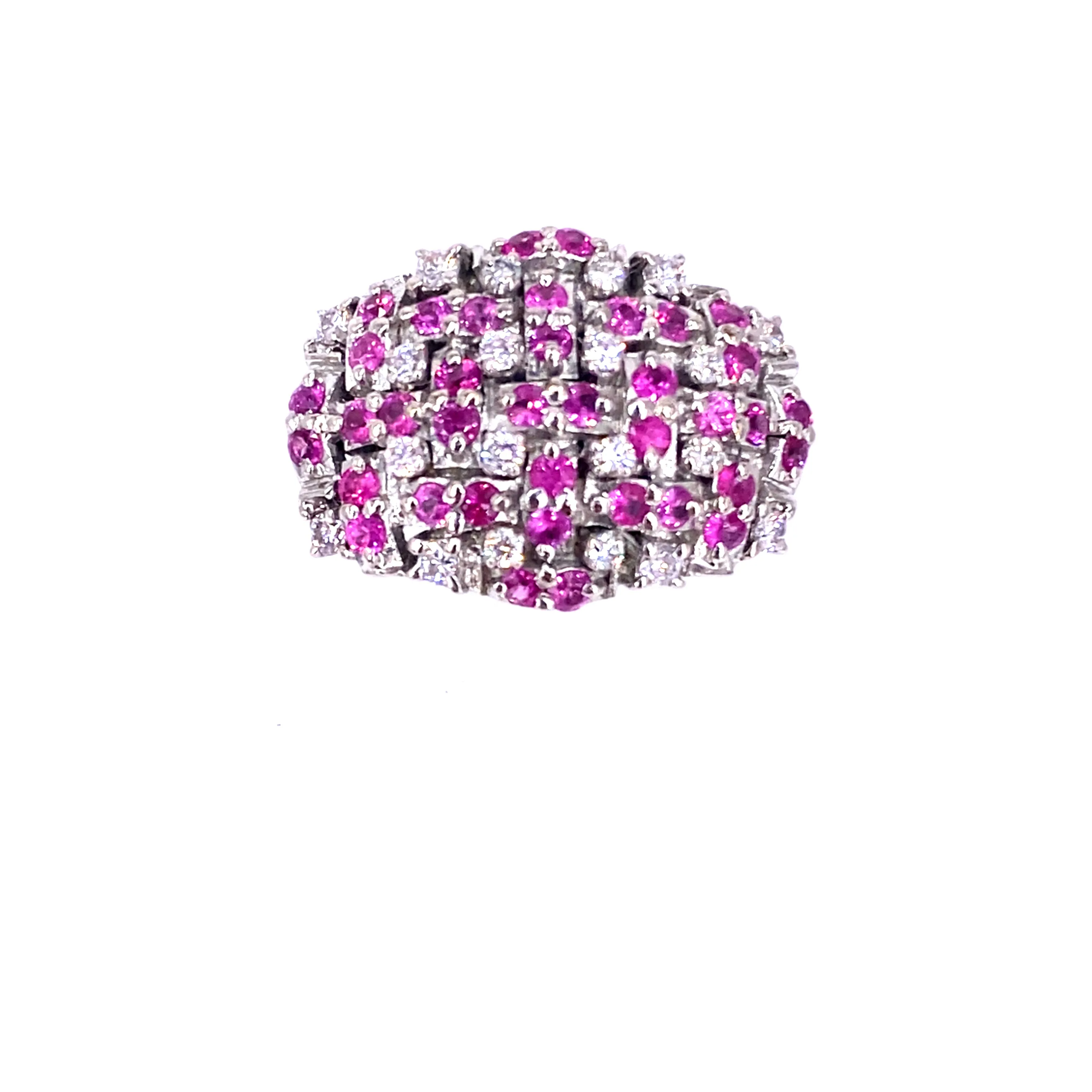 Women’s 18ct White Gold Diamond Ruby ‘Barbie’ Cluster Ring - 13.6g 0.50ct