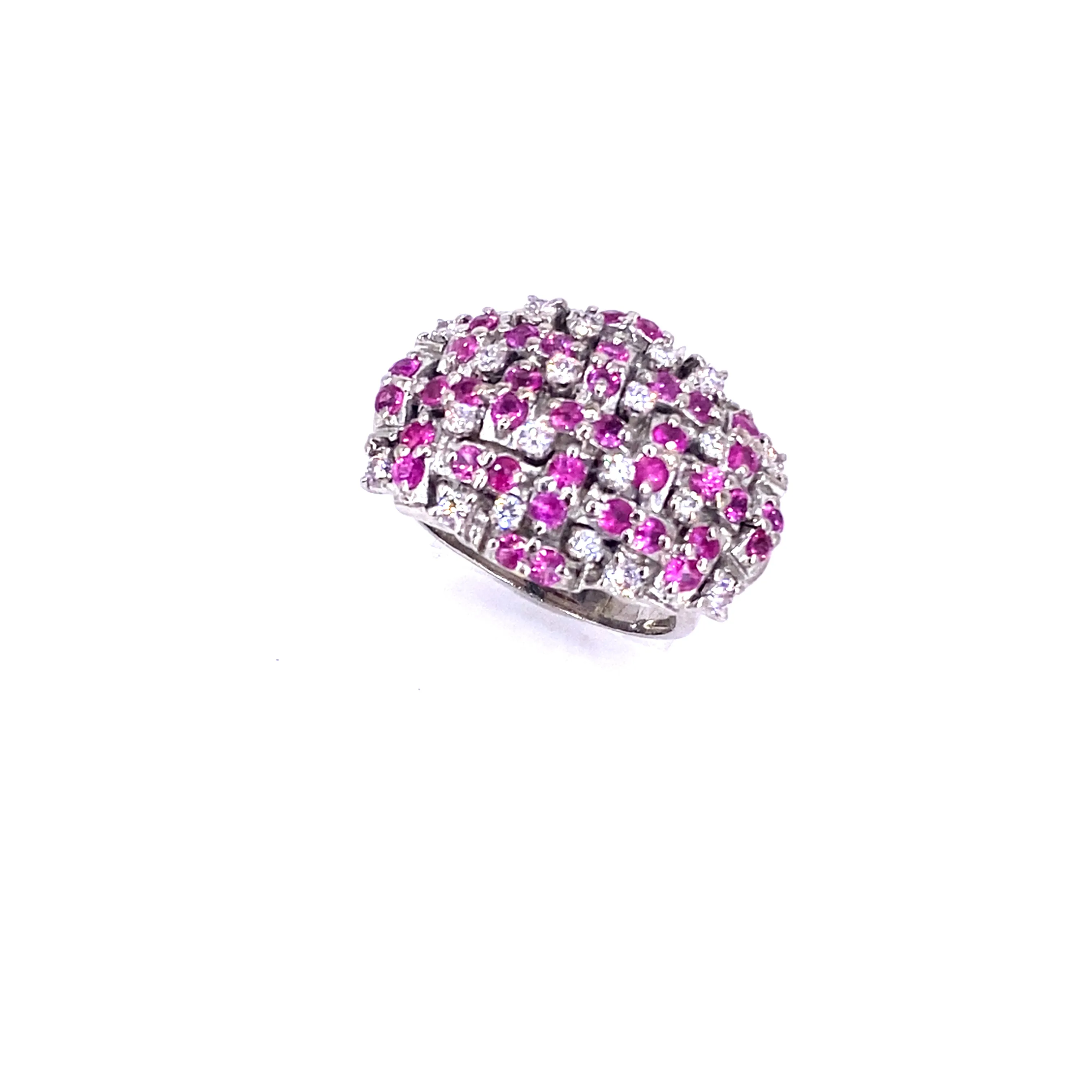 Women’s 18ct White Gold Diamond Ruby ‘Barbie’ Cluster Ring - 13.6g 0.50ct