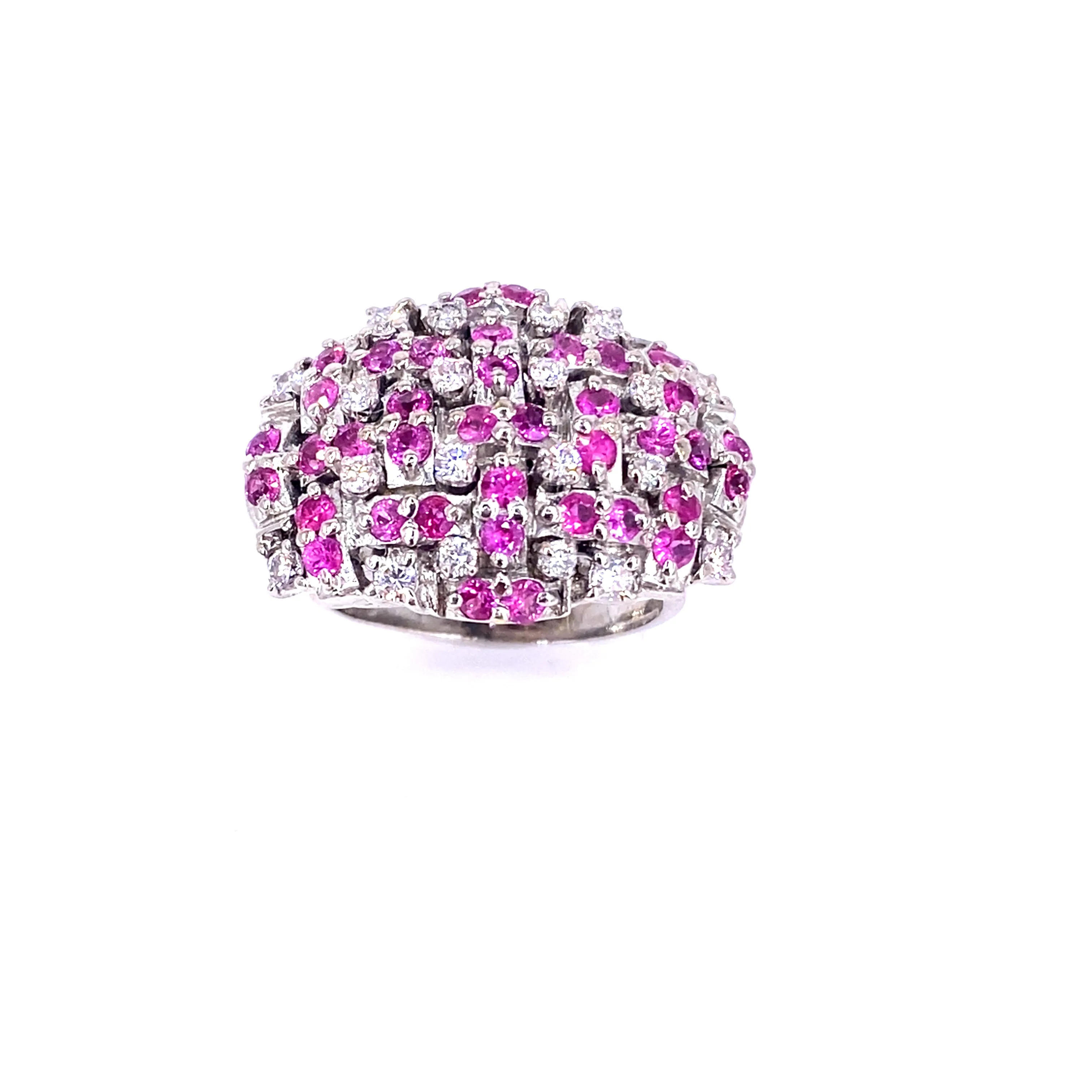 Women’s 18ct White Gold Diamond Ruby ‘Barbie’ Cluster Ring - 13.6g 0.50ct