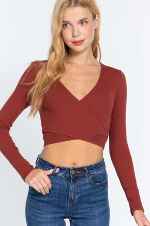 Women's Surplice W/tie Rib Knit Top