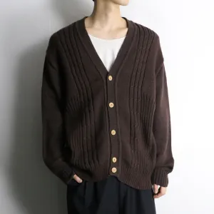 wood button brown knit cardigan